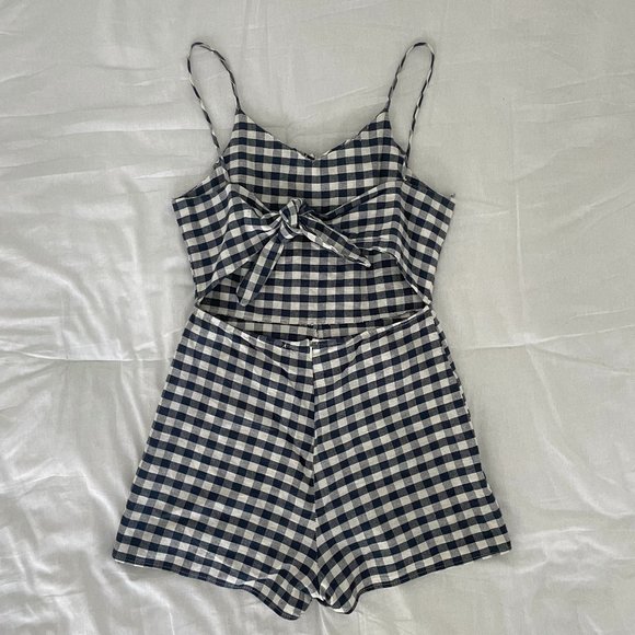 Gingham Navy Romper - Picture 3 of 4